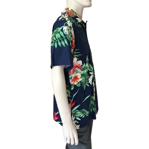 GO Barefoot Shirt Vintage Hawaiian Floral Tiki Cotton Rayon Blend Colourful - Picture 3 of 10